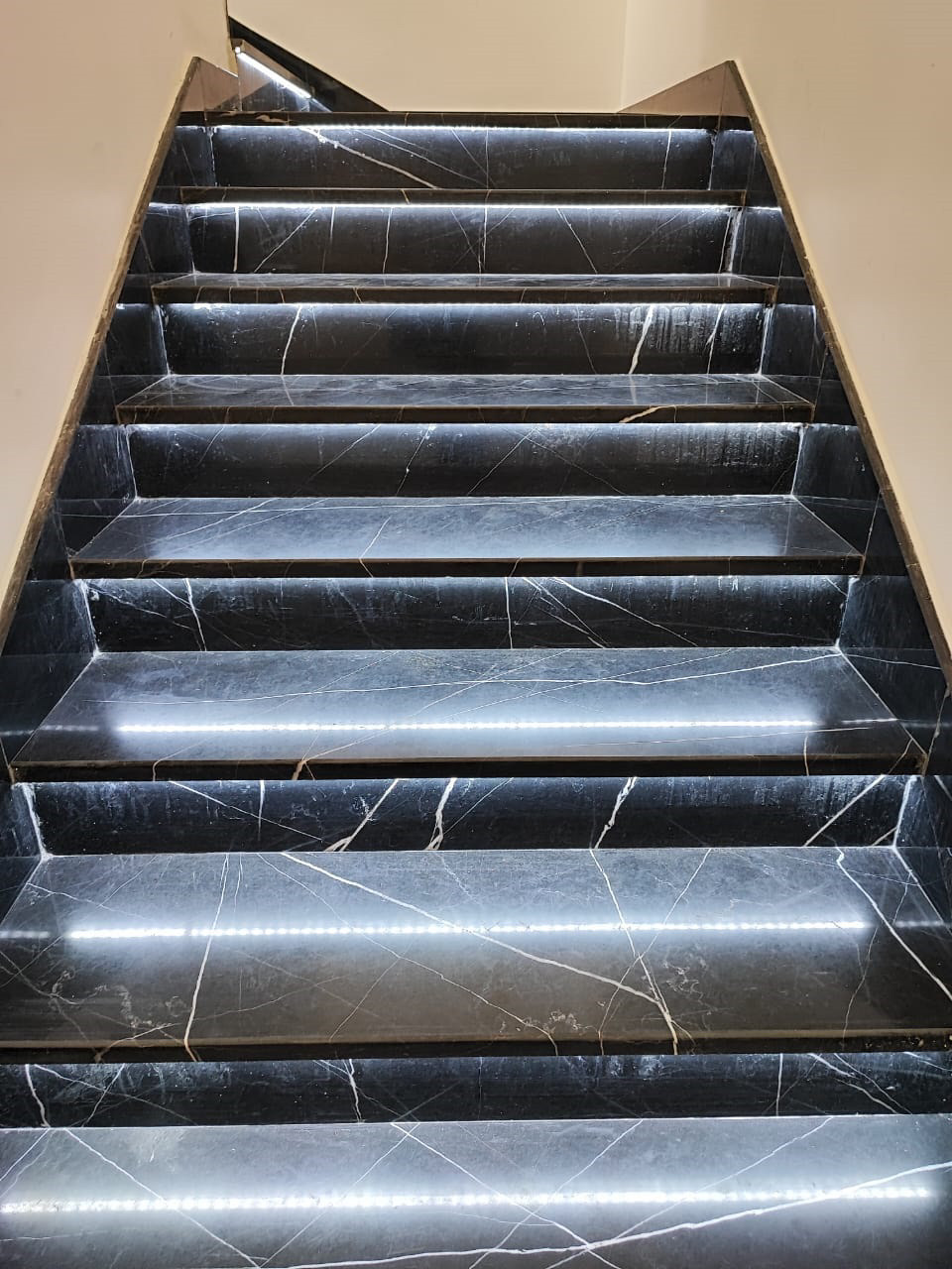 Luxury marble staircase with LED lighting